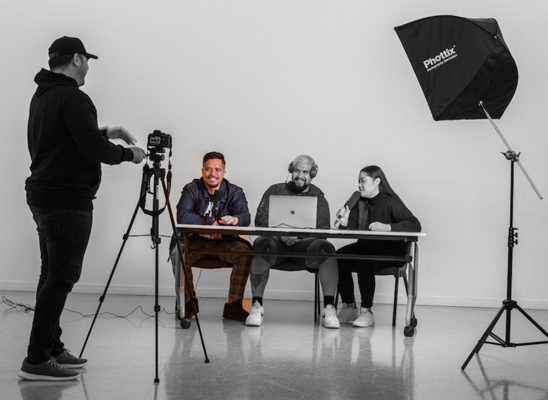 Tyrone setting up a camera for a recorded conversation at a No Six shoot